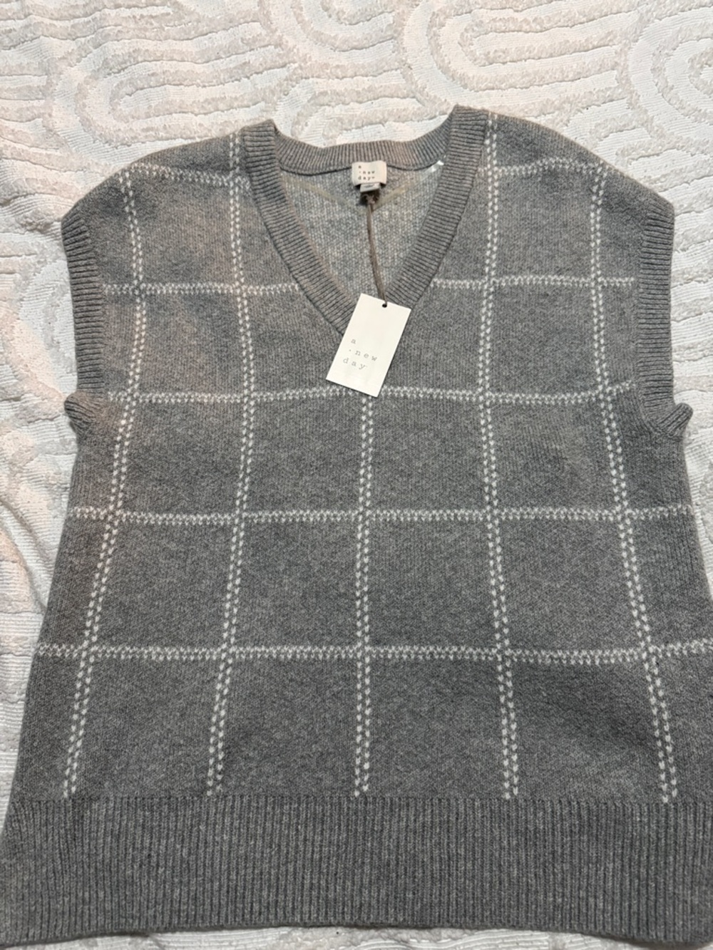 a new day Gray Windowpane V-Neck Knit Vest
